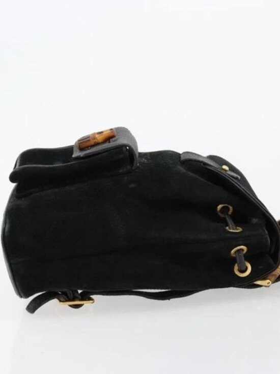 GUCCI Bamboo Backpack Suede Black Gold 003 1705 0030 Auth 177608 main image 13